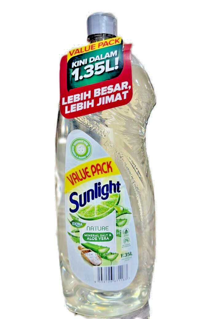 Sunlight Extra Nature Mineral Salt & Aloe Vera Dishwash Liquid 1.35L x 4 Bottles