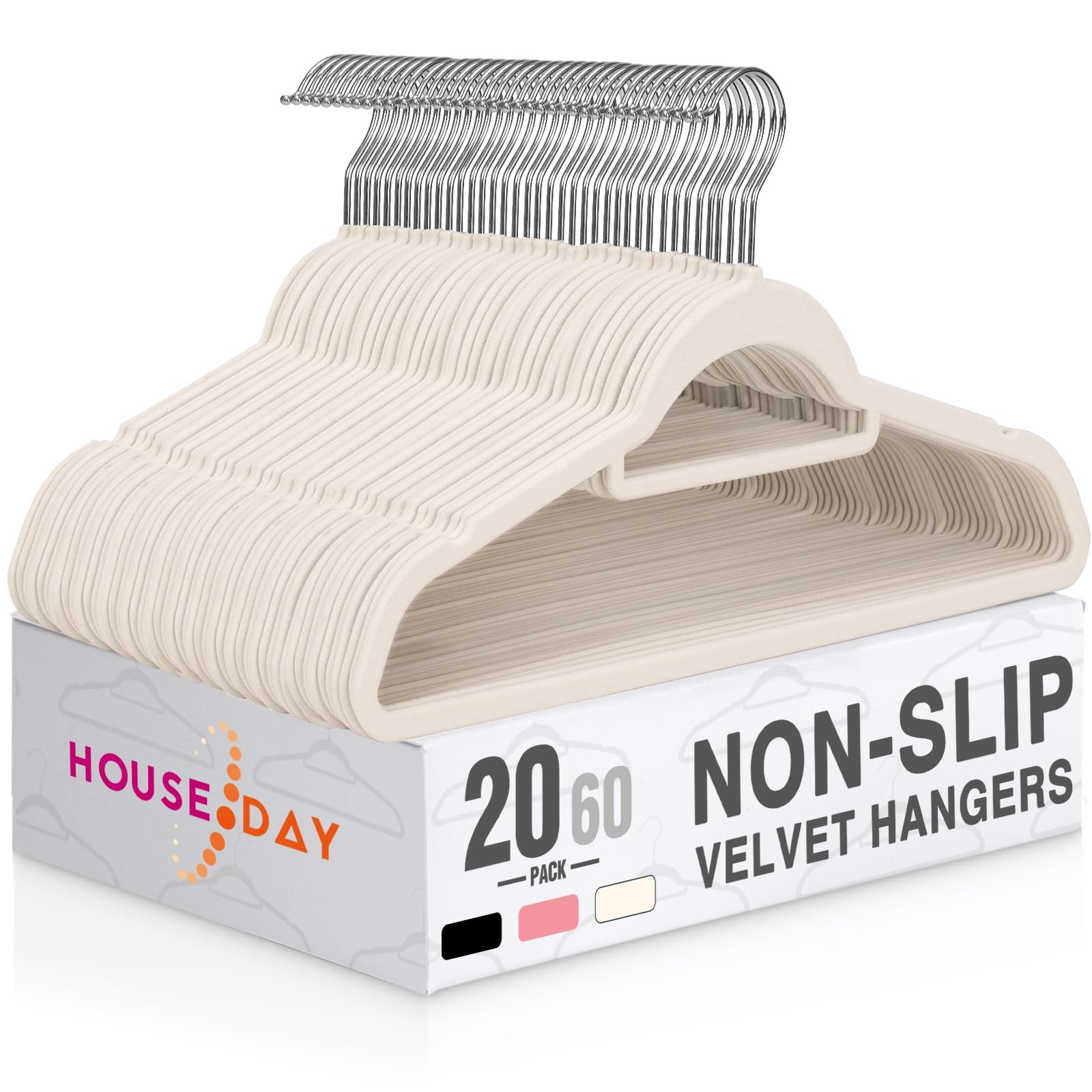 20 PCS Ivory Velvet Hangers With Tie Bar Non Slip Space Saving Suit Pants Kit
