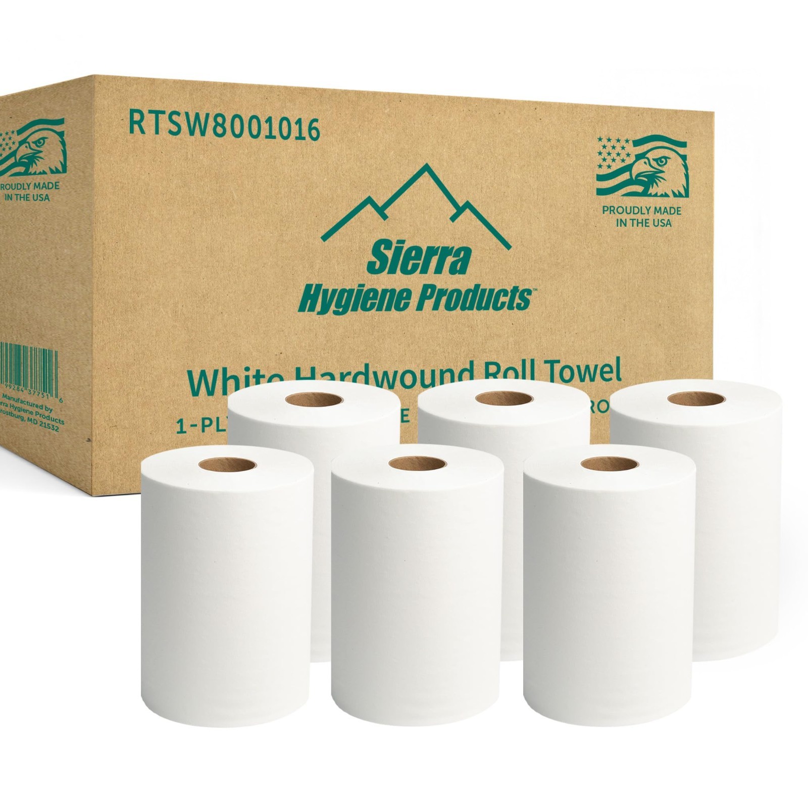 Sierra Hygiene 1-Ply White Roll Towels, 10” x 800’, 6/Case, Made in USA