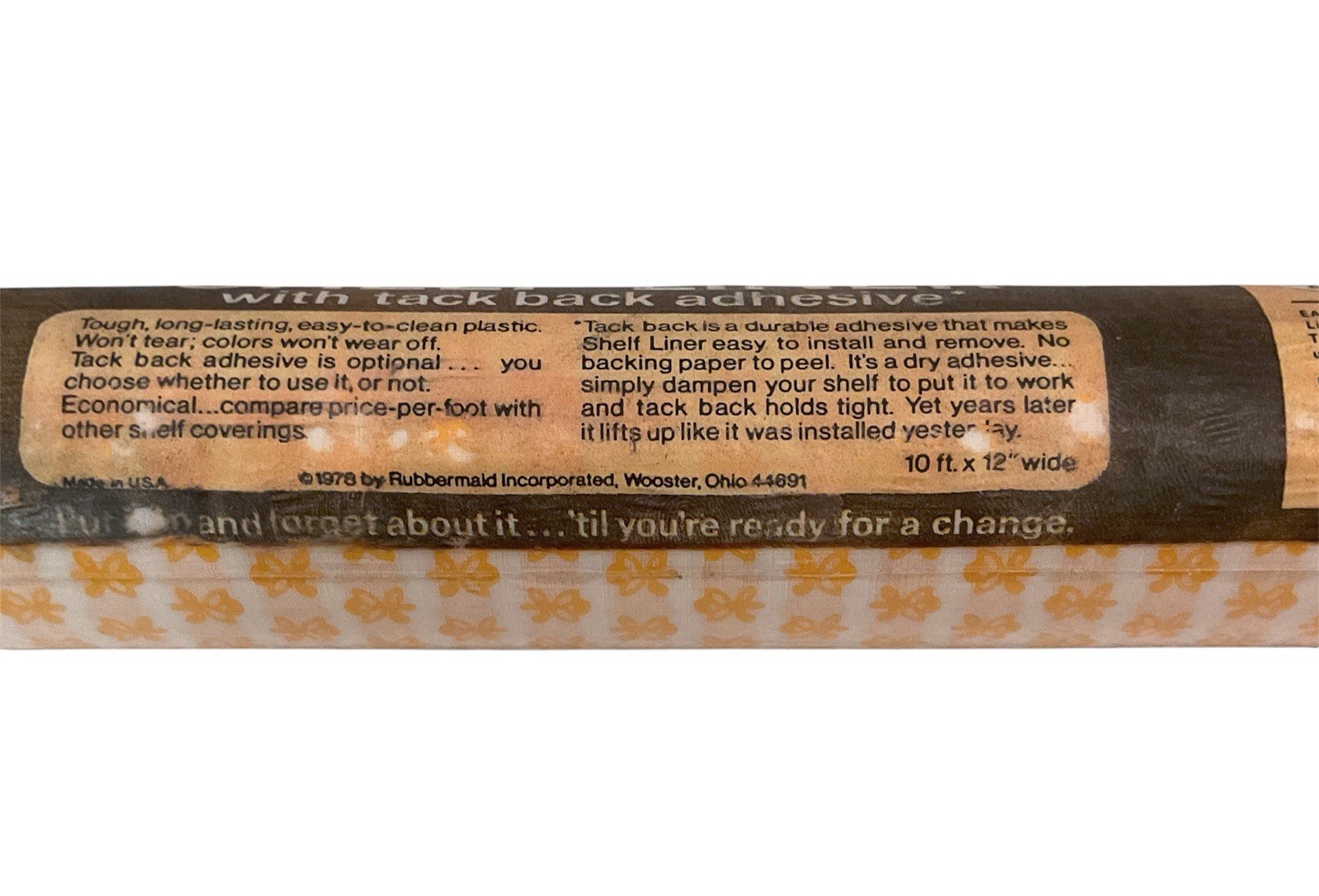 Vtg 70s Rubbermaid 1610 Shelf Liner Yellow Flower MCM Floral 10′ x 12″ 1978 NOS