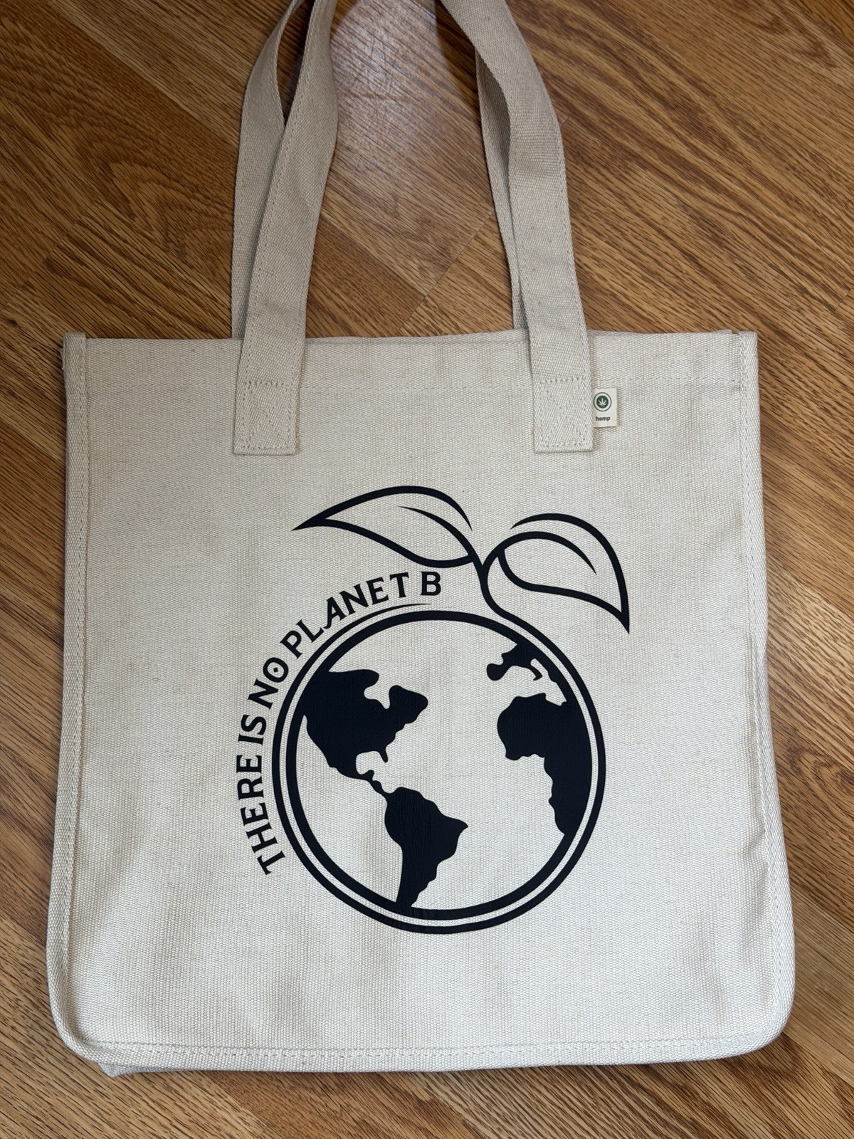 Reusable Hemp Tote Bag w/ Handles & Decal Eco-Friendly “There is no planet B”