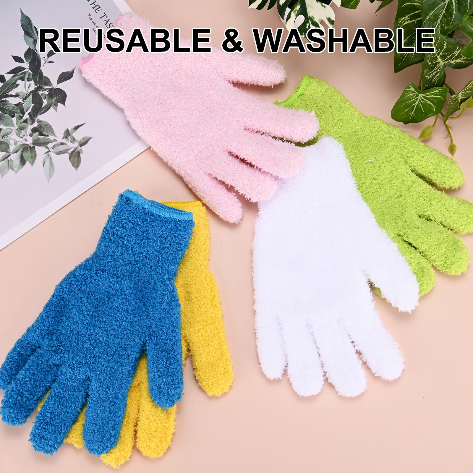 2-Pack 7x9cm Microfiber Dusting Glove for Plant, Leaf Cleaning Mitten Yellow