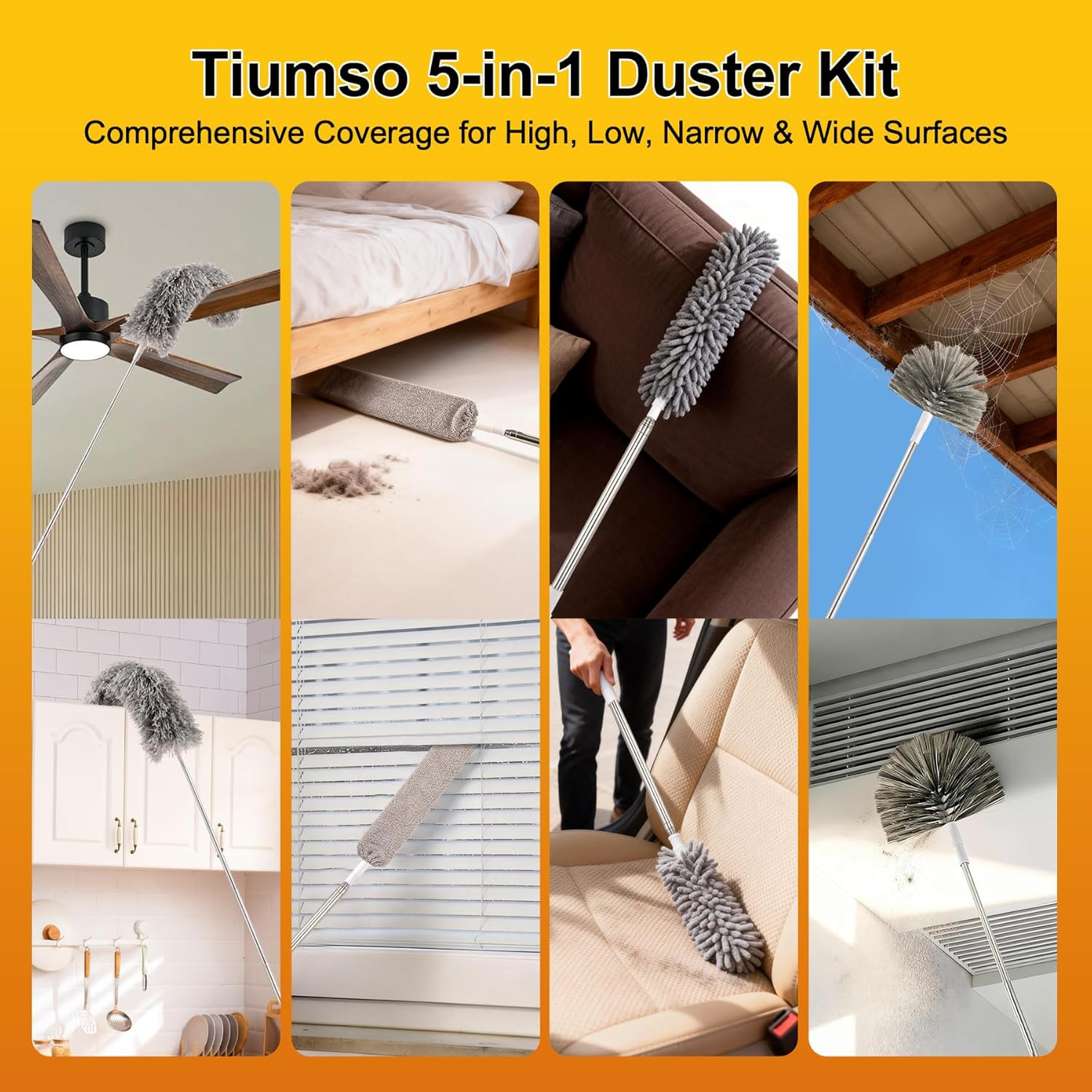 Microfiber Feather Duster 5-In-1 Kit, Dusters for Cleaning, Duster with Extensio