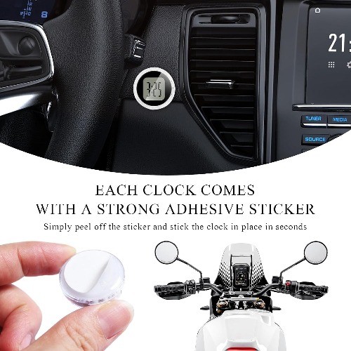 2 PCS Mini Motorcycle Clocks, Waterproof Stick-On 1.1″ Diameter D Color: Black
