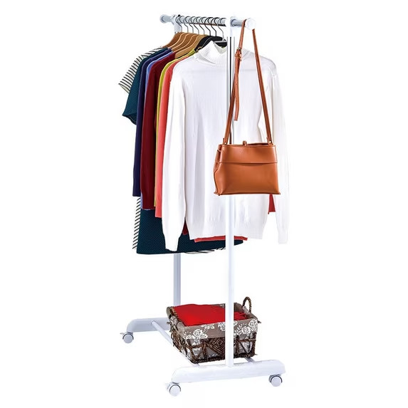 Mainstays Adjustable Metal Rolling Garment Clothes Rack, Chrome & White