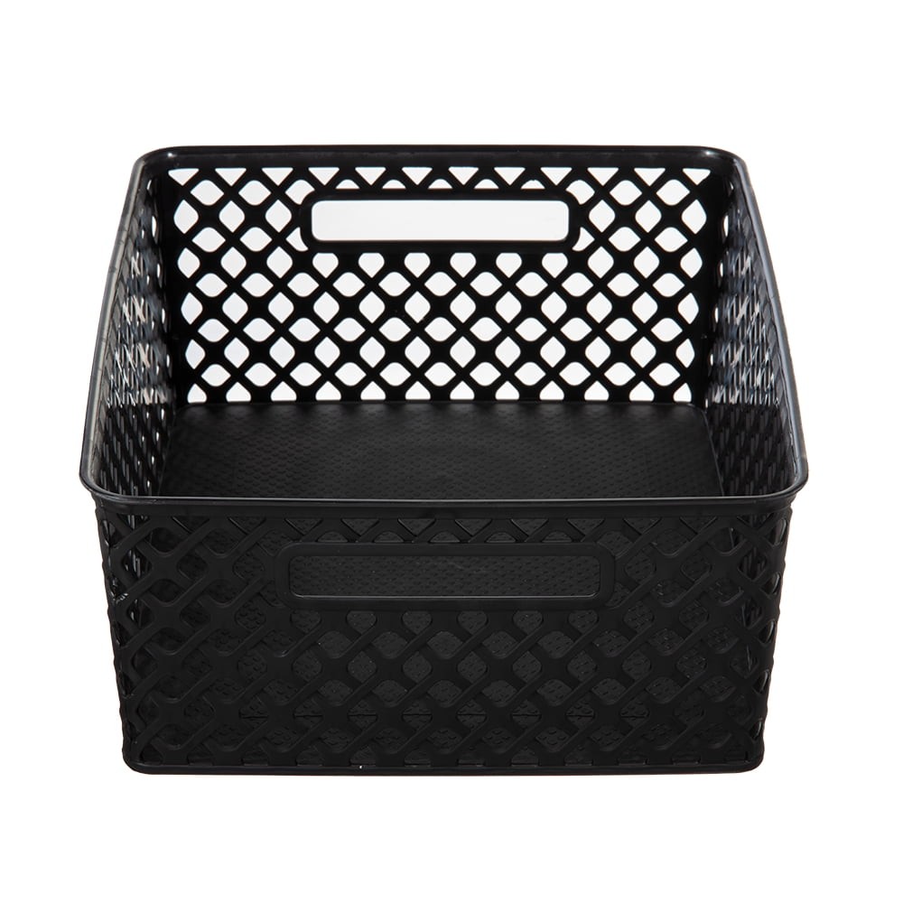 Medium Black Decorative Plastic Storage Basket, 14 in x 11.5 in x 5.3 in