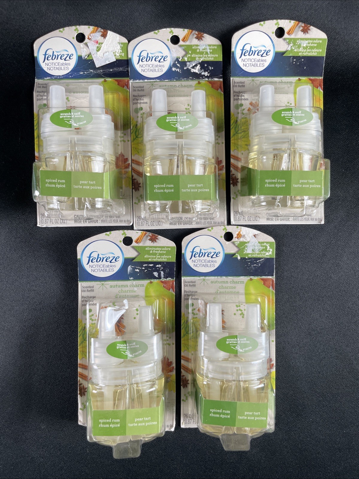 5 Febreze NOTICEables Scented Oil Refill Autumn Charm ~ Spiced Rum/Pear Tart