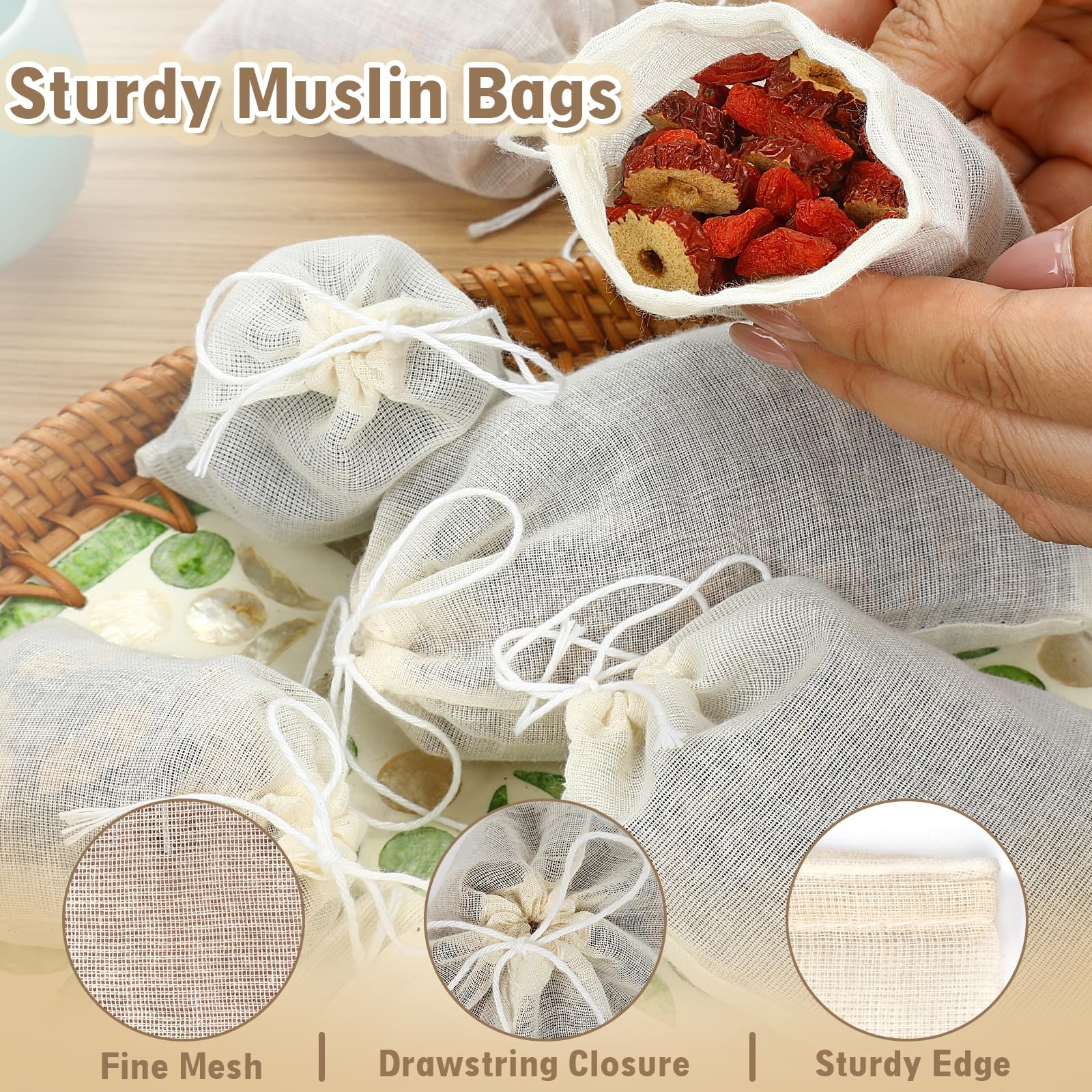 Uefegrs Reusable Muslin Tea Bags: 30pcs 3x4inch and 4x6inch, Off-White