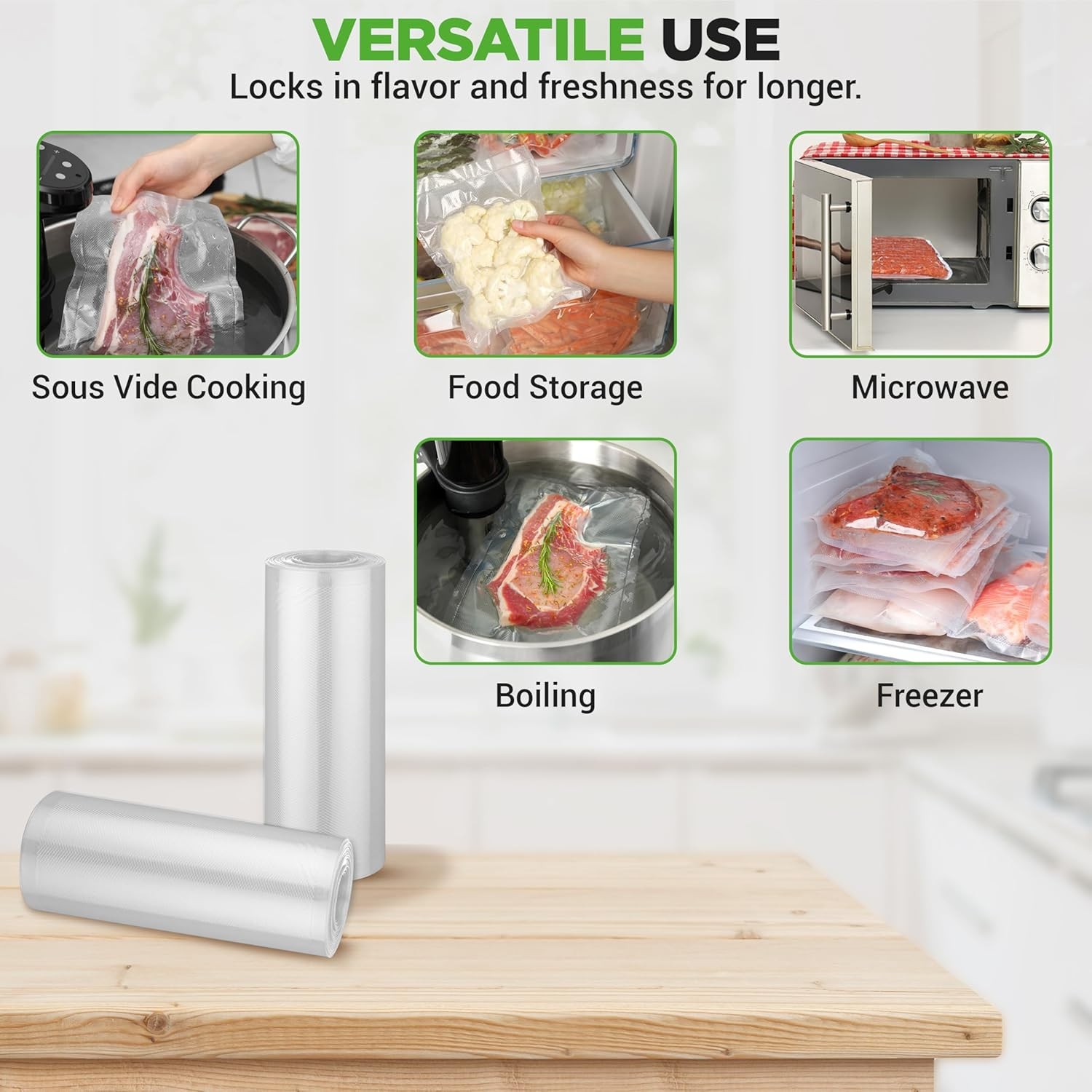 NutriChef 8×50 Rolls 2pk Compatible w/ All Brands Vacuum Sealer Bags (Open Box)