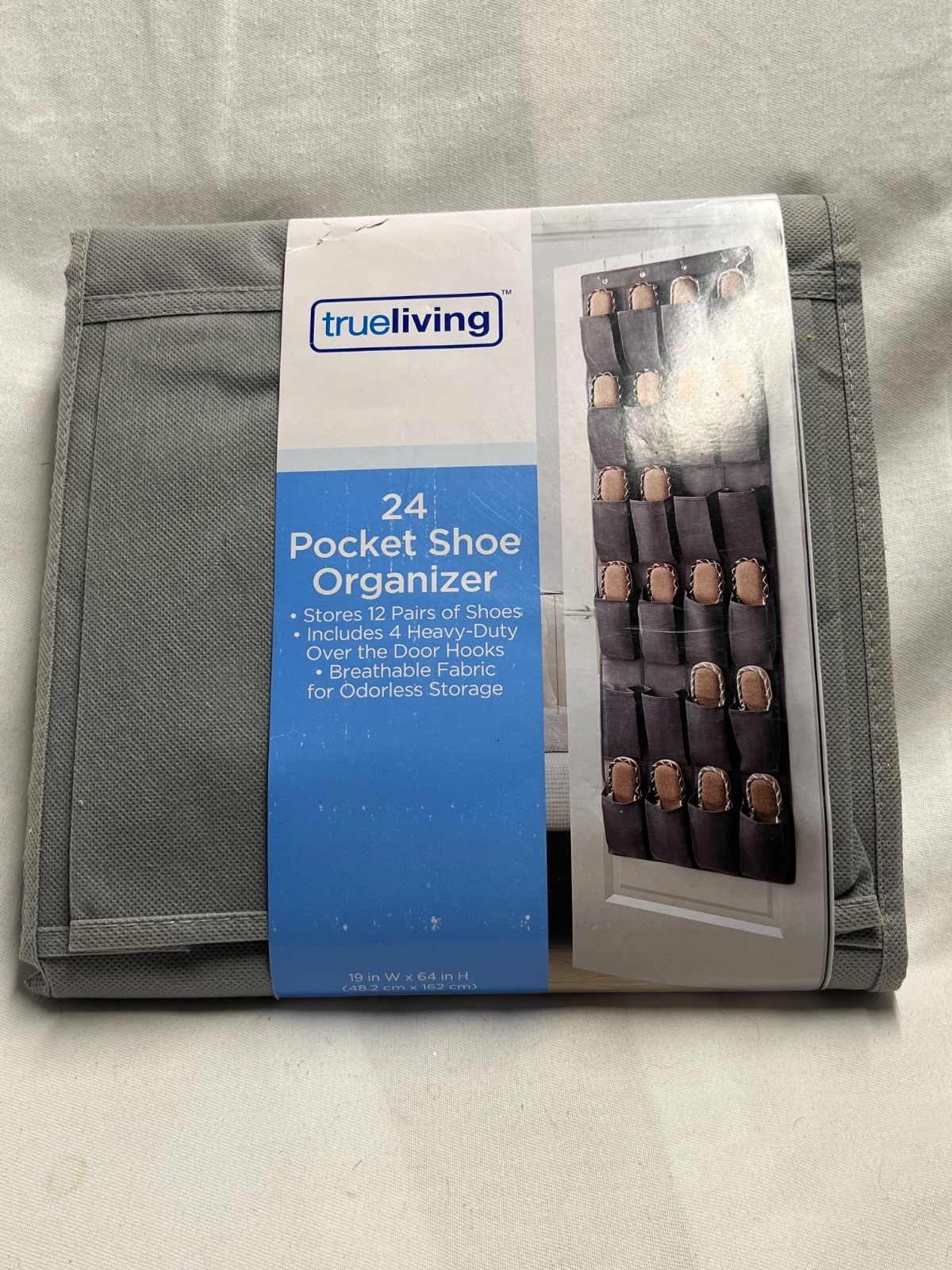 True Living Shoe Organizer- Gray 24 Pocket