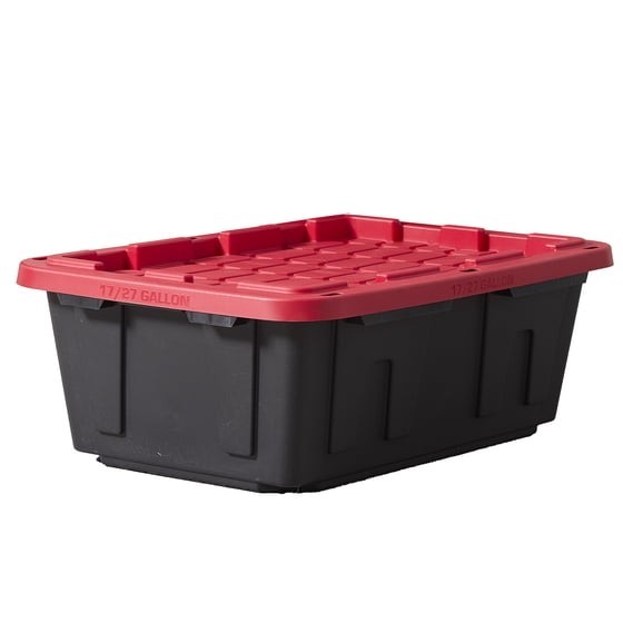 Hyper Tough 17 Gallon Medium Storage Bin with Snap Lid Black and Red Heavy Duty