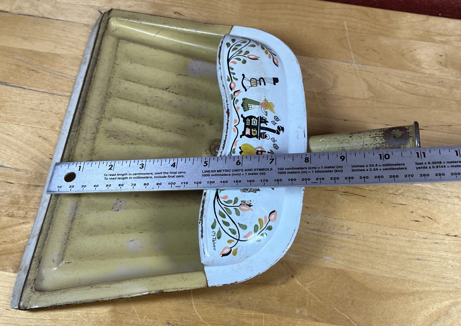 J.V. Reed Louisville USA Vtg Dustpan Lithograph Metal M. Taber Amish Folk Floral