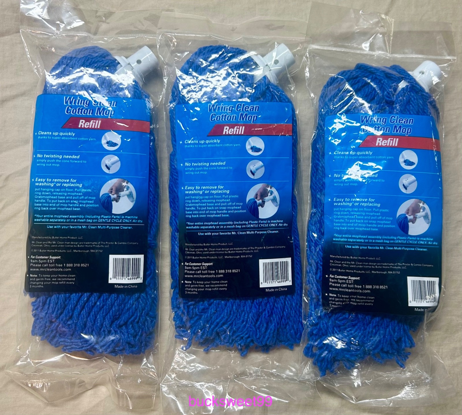 Mr. Clean WRING MOP COTTON Mop Refill – BLUE – 3-PACK