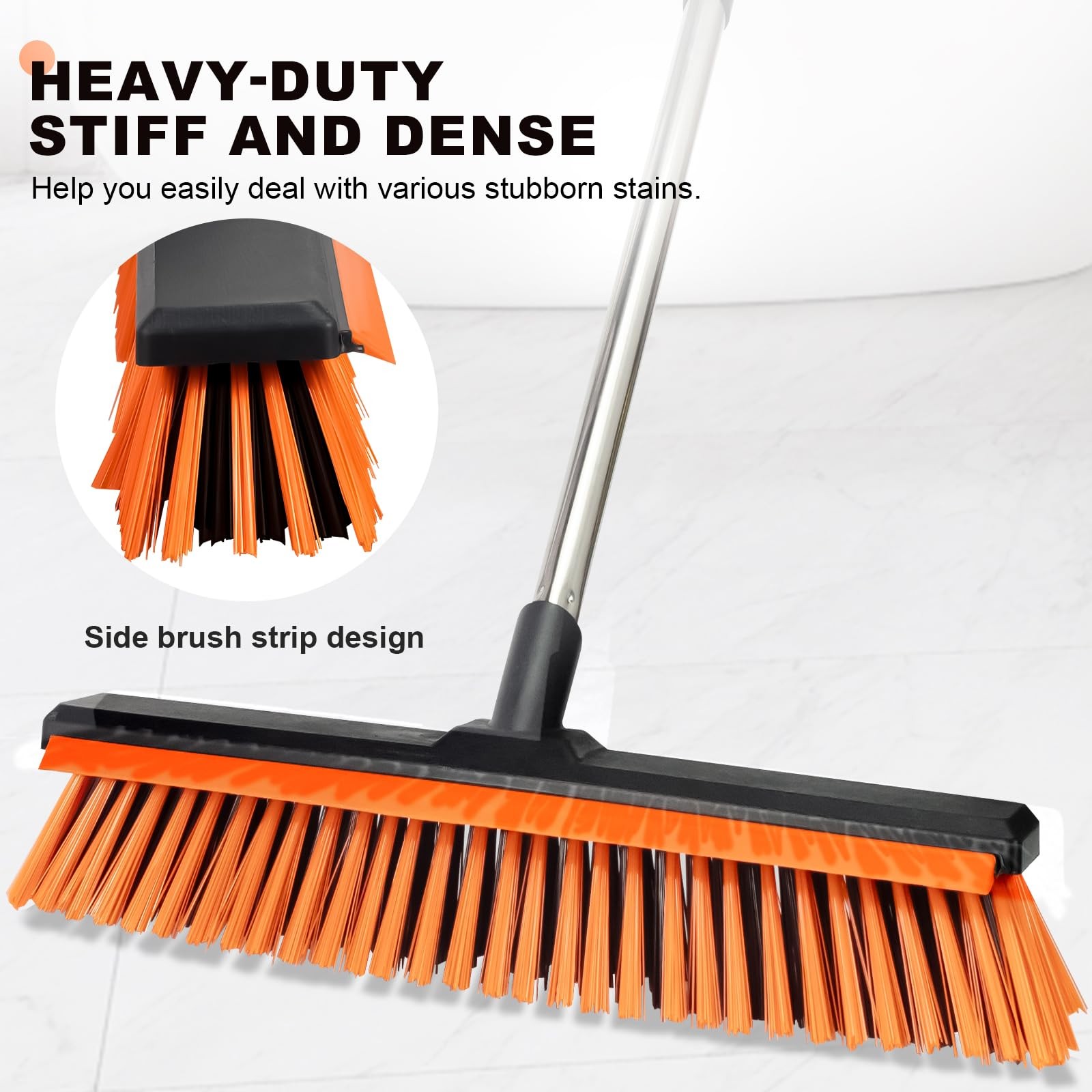 18″ Push Broom Outdoor with Squeegee,Heavy Duty Broom Brush with Handle,Stiff