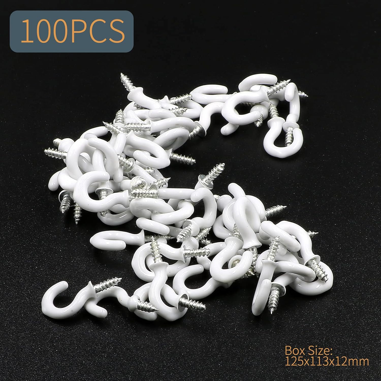 100Pcs White Cup Hooks, 1/2 Inch Ceiling Hooks Metal Screw-in Hooks Vinyl Coated