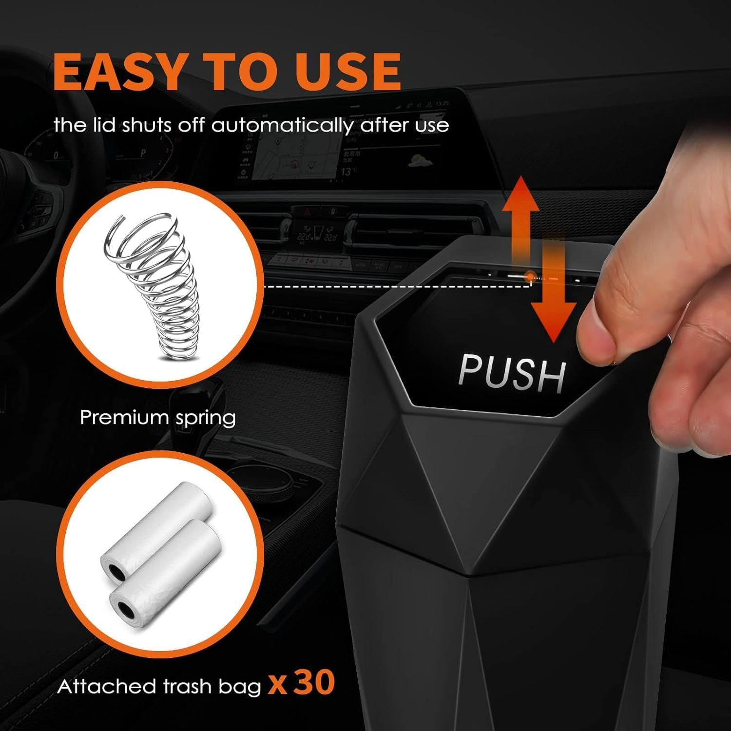 Car Trash Can with Lid – 2 Pack, Car Accessories for Interior, Leakproof Vehicle