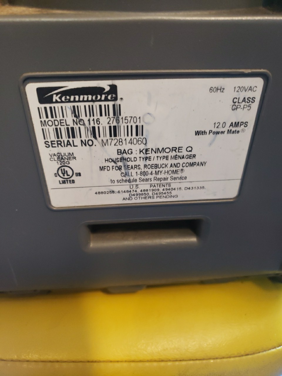 Kenmore 116 Progressive True HEPA Canister Only Vacuum. 116 w/ Bag