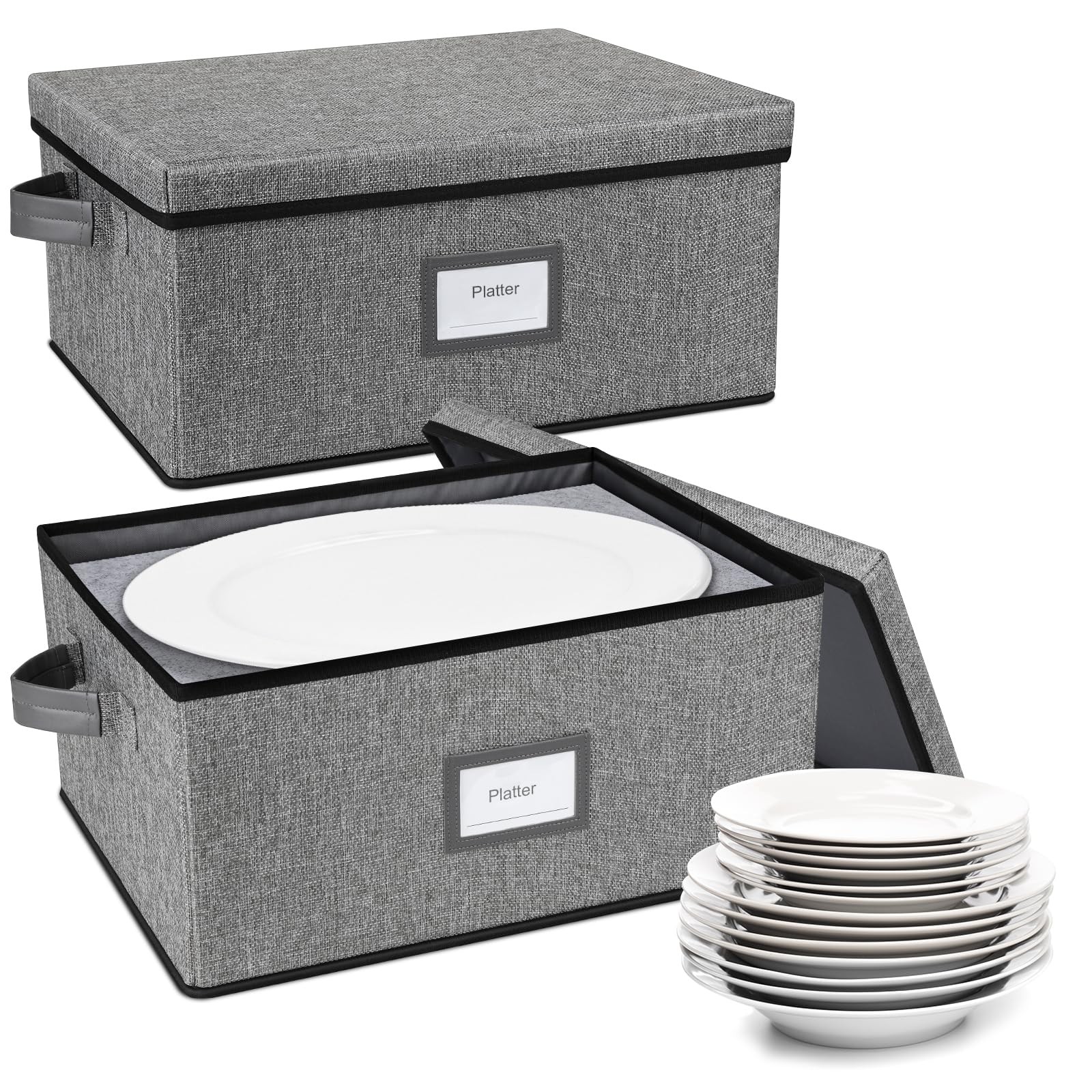 Platter Storage Case（2-Pack）,Stackable Plate Storage Containers, 17“ x 13” x …