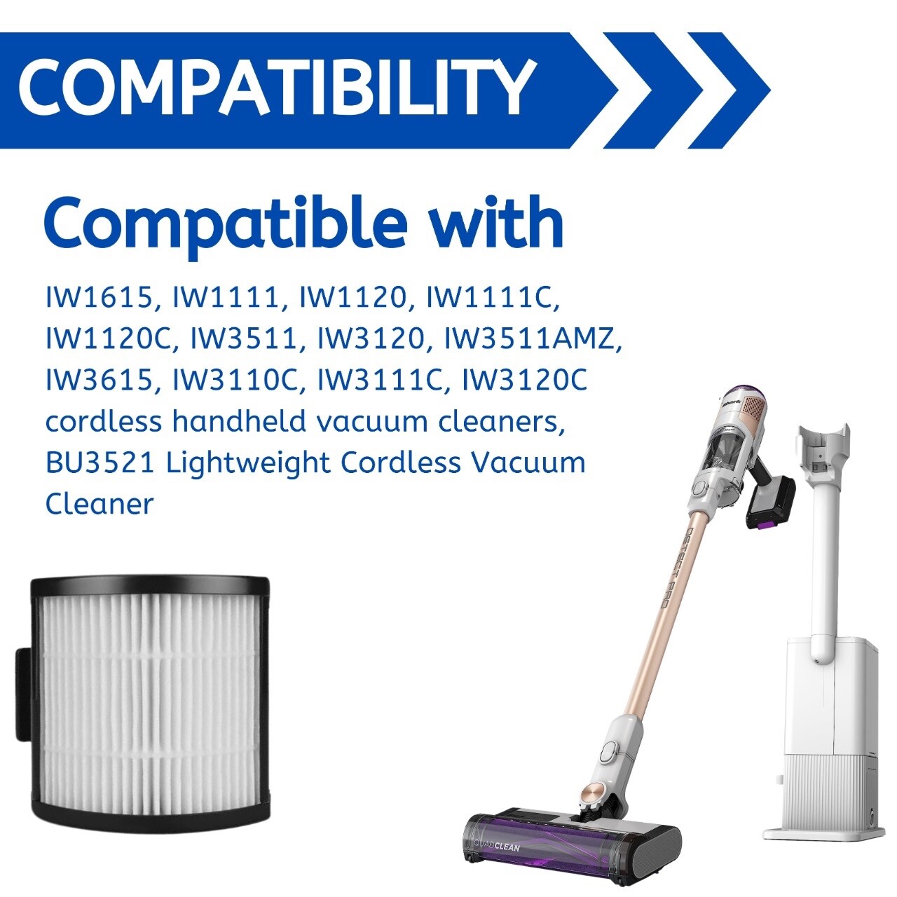 Nispira IW3511 Vacuum HEPA Filter For Shark Detect Pro Cordless Stick, 2 Pack
