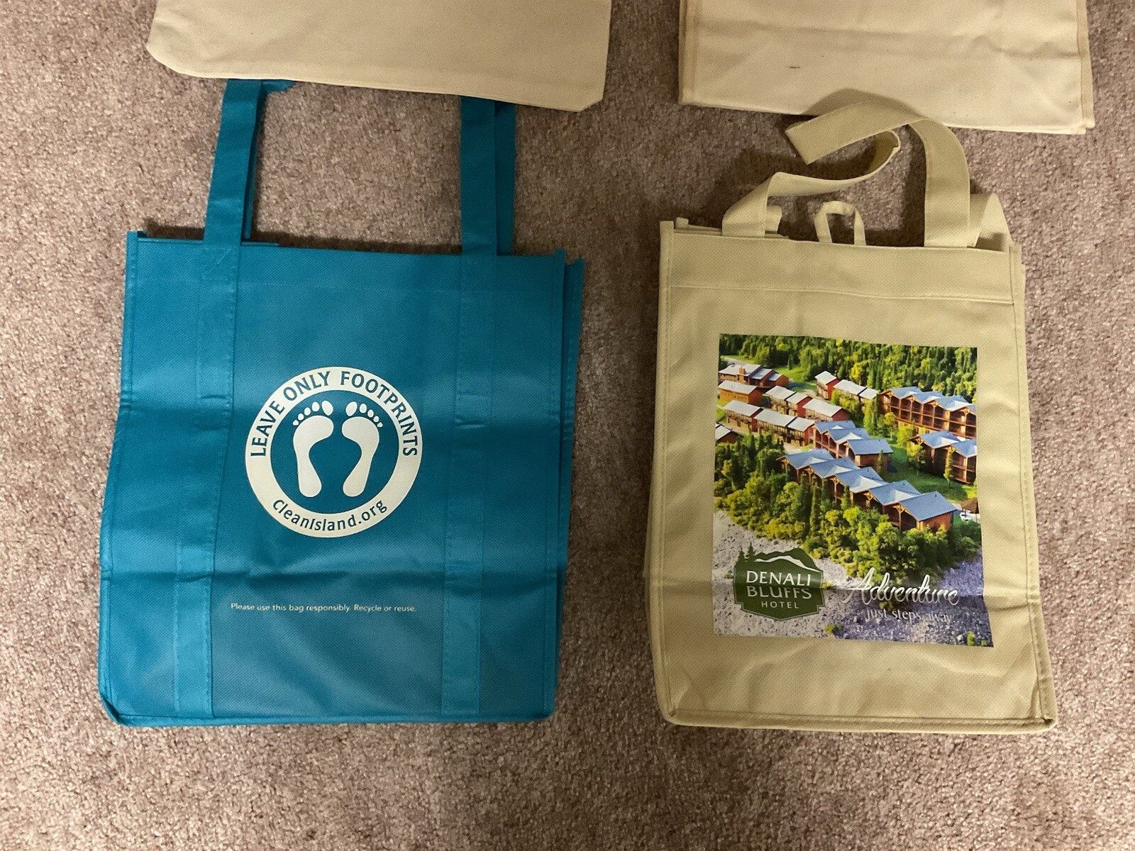 Lot of 5 Miscellaneous Sized Advertising Canvas Totes Bags.