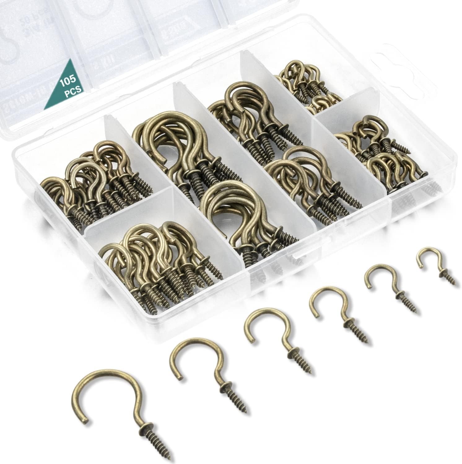 105 Pcs Screw Hooks, 6 Sizes Bronze Cup Hooks, Screw Hooks for Hanging, Metal…