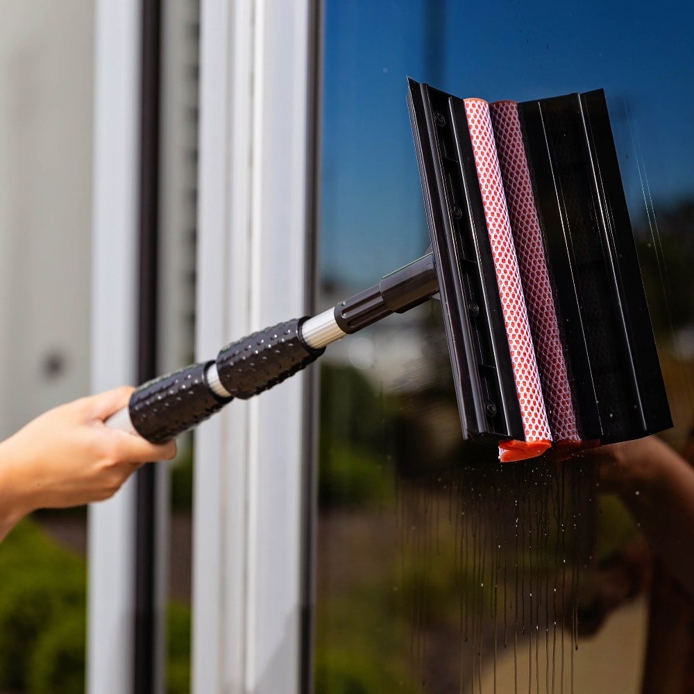 Black and Red Telescopic Window Washer Squeegee