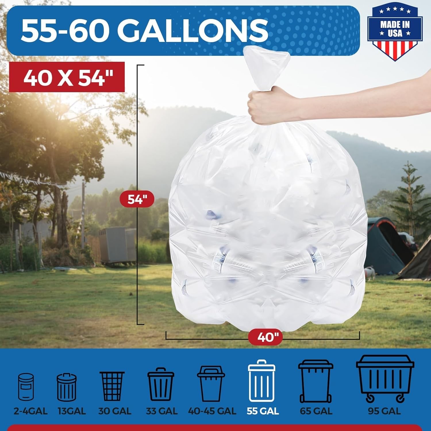 55-60 Gallon Clear Trash Bags Extra Large Garbage Rubbish Bags 150bags 38 x 58″