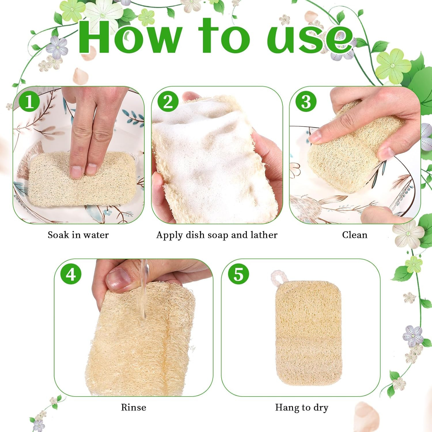 10 PCS Natural Sponges for Dishes, Loofah Dish Sponge for Kitchen Compostable