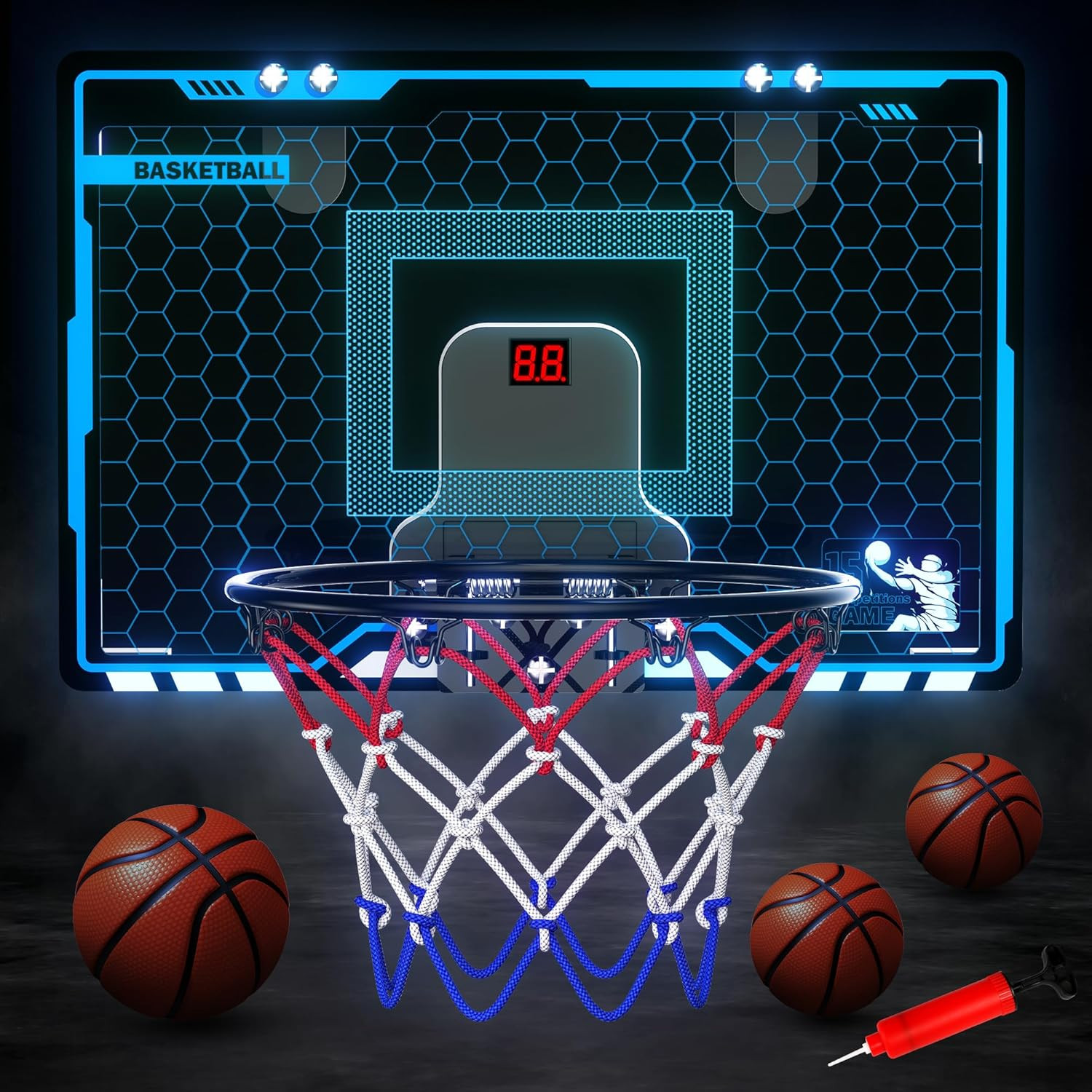 HopeRock Indoor Mini Basketball Hoop for Kids, Hoops Over The Blue