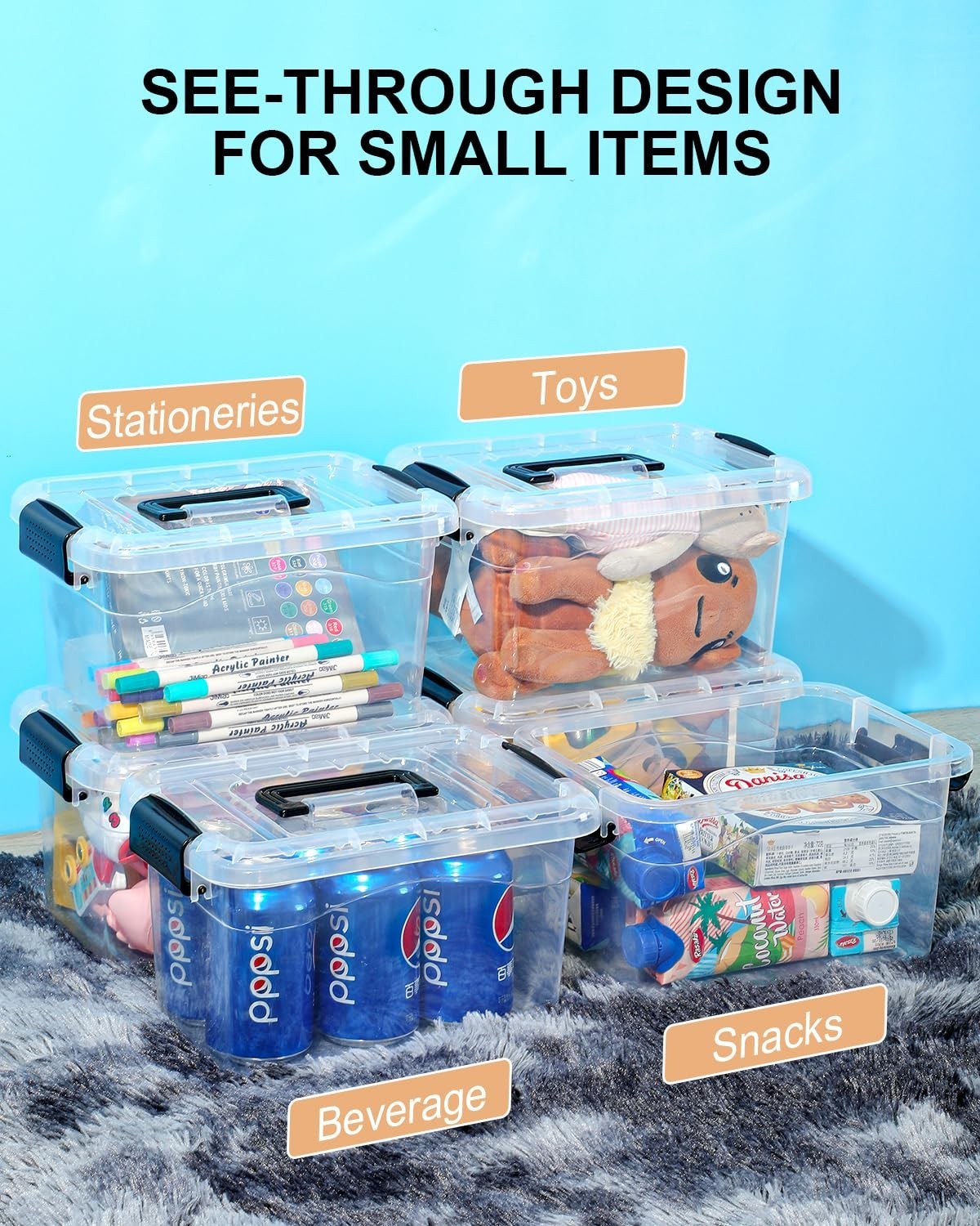 6-Pack Stackable Plastic Storage Bins with Lids, 7 Quart Organizers for Home & O