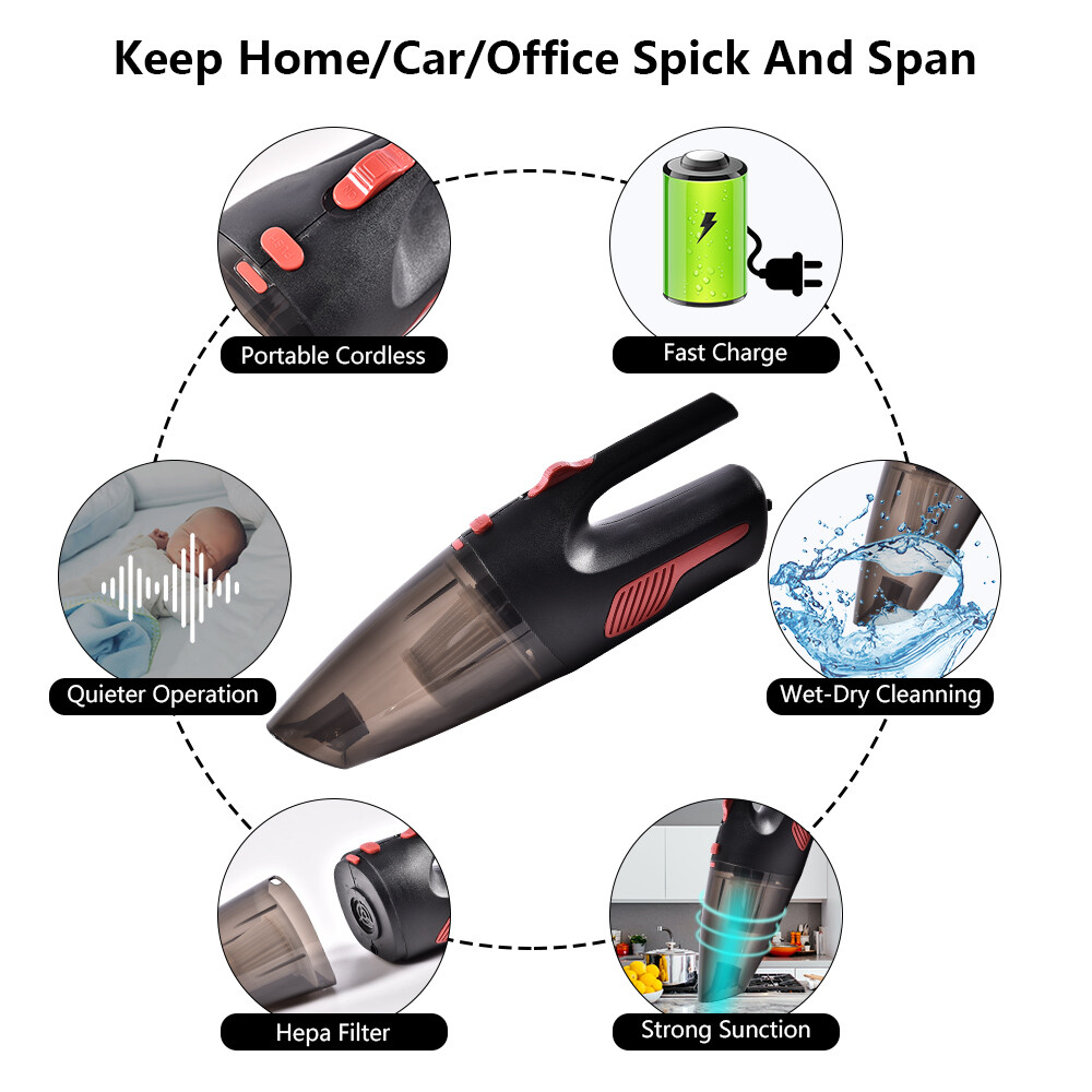 Powerful Car Handheld Vacuum Cleaner, Portable Wet & Dry Strong Suction Cleaner