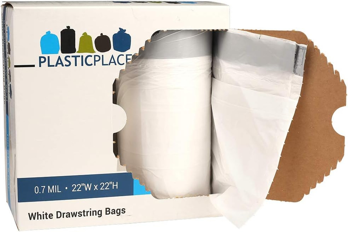 8 Gallon Trash Bags: Premium White Drawstring Garbage Bag, 0.7 Mil Thickness, Du