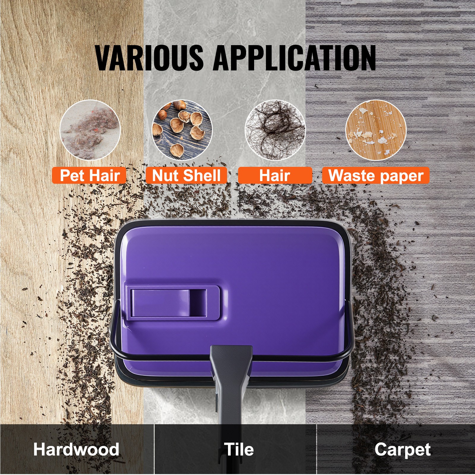 Carpet Floor Sweeper Manual 6.7 inch Width Sweeping Paths Non Electric