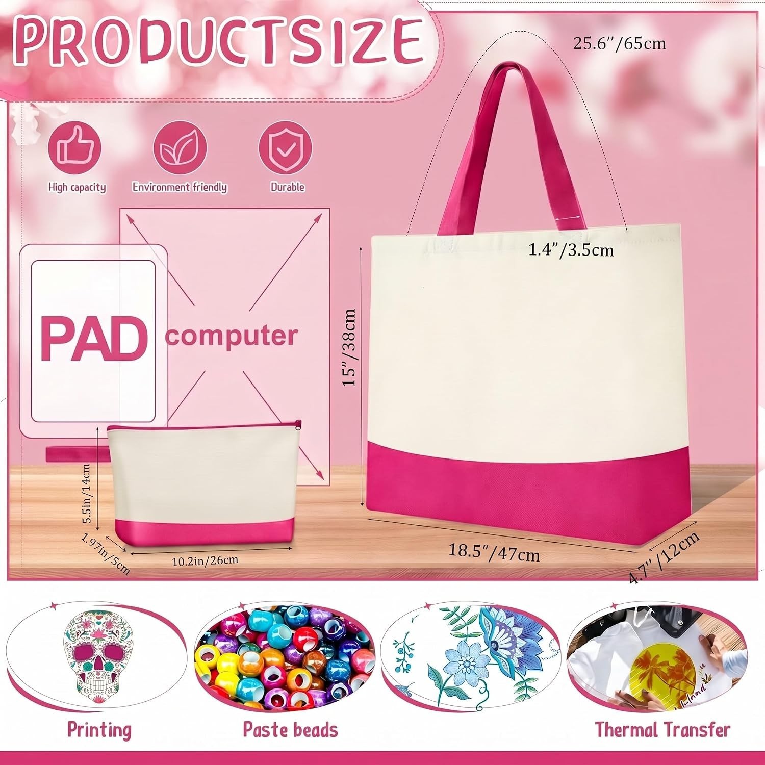 30 Pcs Canvas Tote Bags Bulk with Zipper Cosmetic Pouch 18.5″ Reusable Cotton…