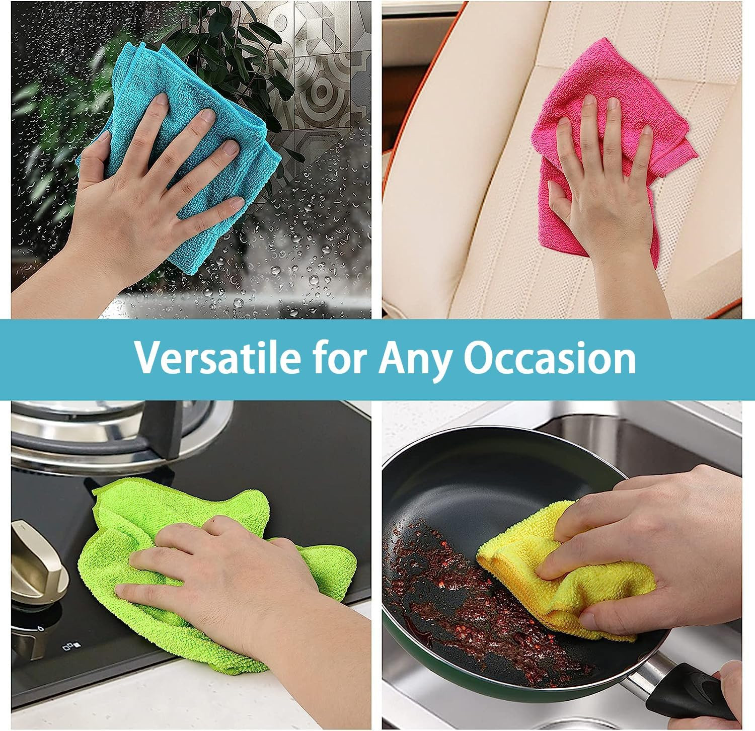 50PK Microfiber Cleaning Cloth, Cleaning Rag for Home, 11.5X11.5In | Reusable, L