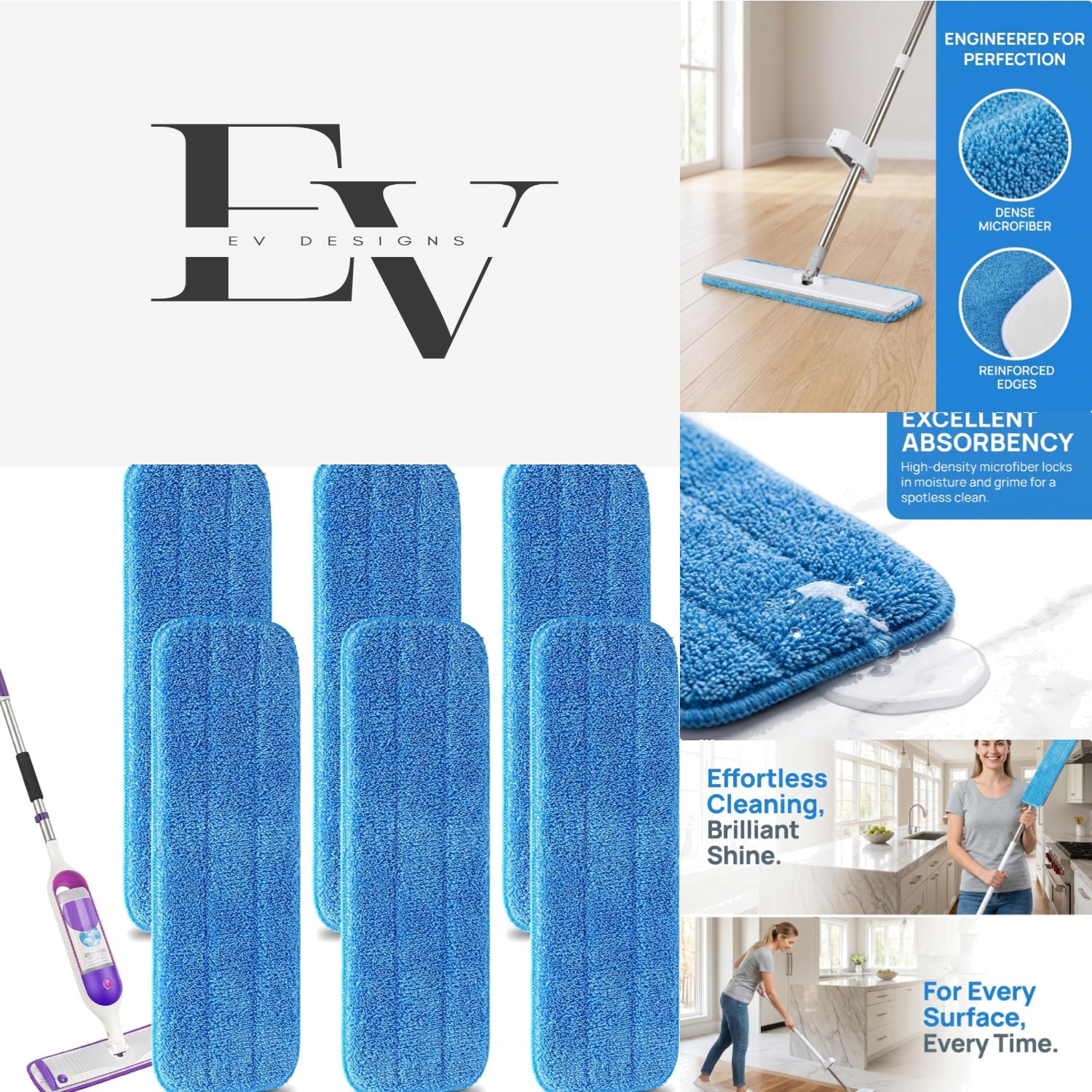 Professional Quality Microfiber Mop Pads 18″ x 6″ – 6 Pack for Deep Cleaning