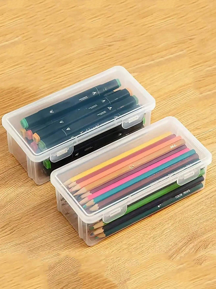 1 pc Transparent Large Capacity Plastic Pencil Case for Pens & Crayons Storage