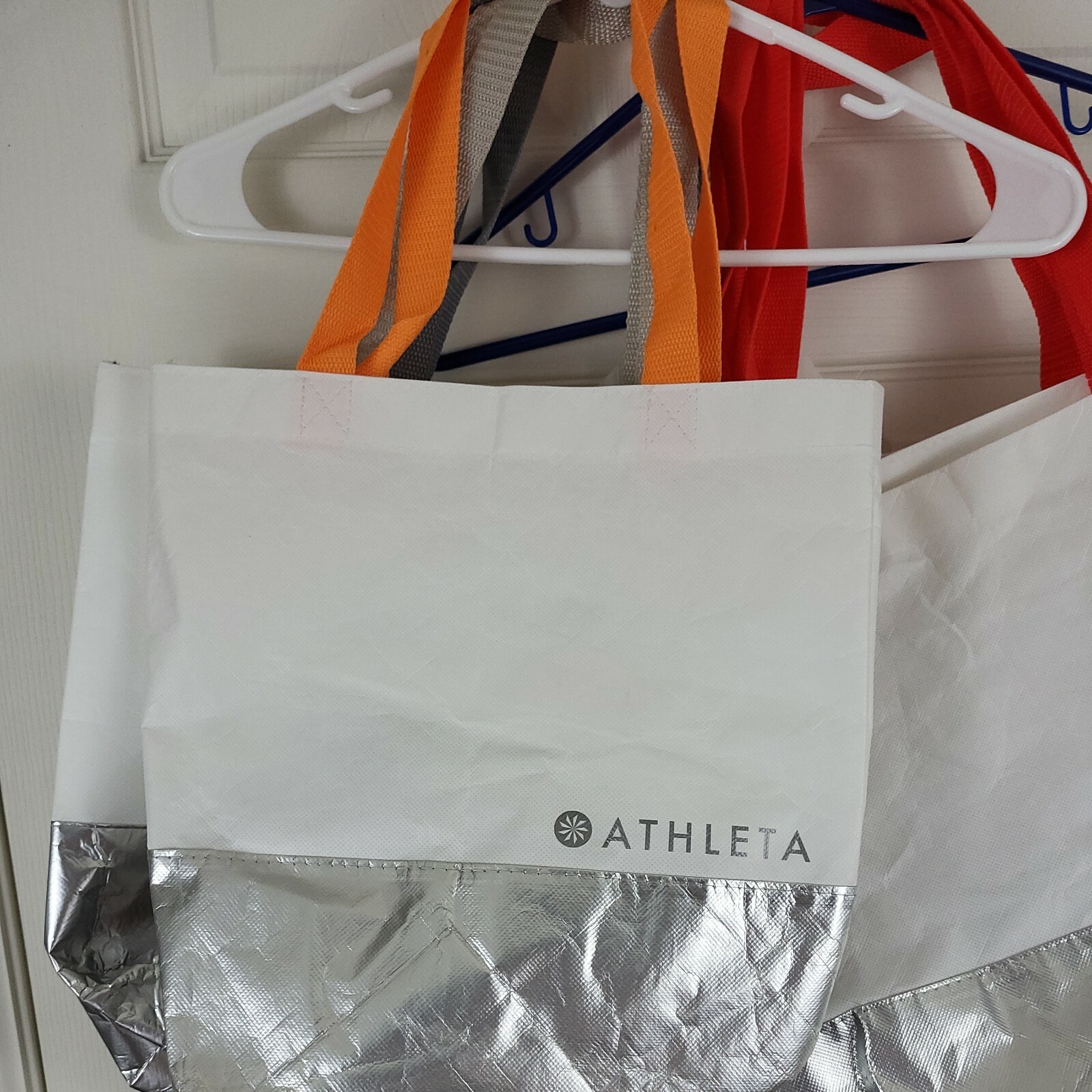 5 Athleta Resuable Shopping Bag Totes White & Silver