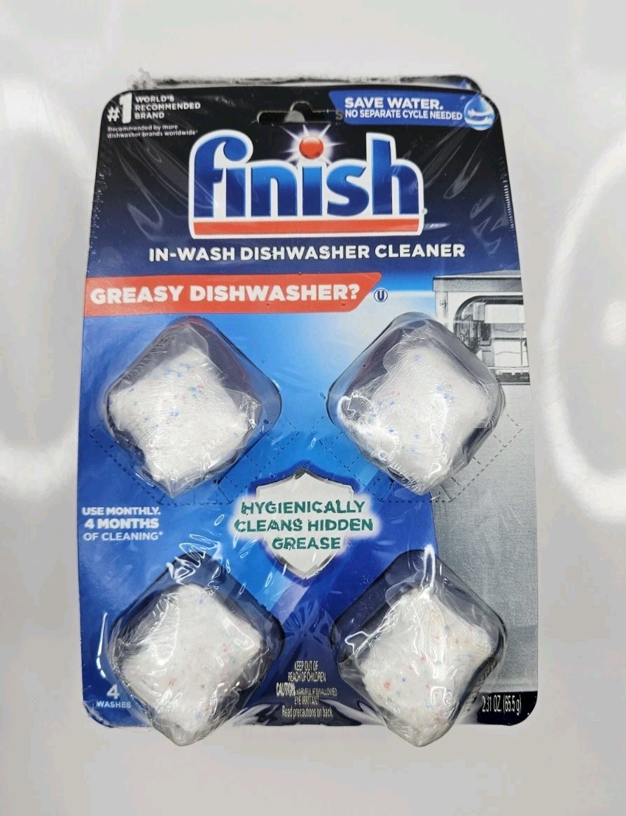 Finish In-Wash Dishwasher Cleaner Tabs, Cleans Hidden Grease, 3 Packs, 12 TOTAL