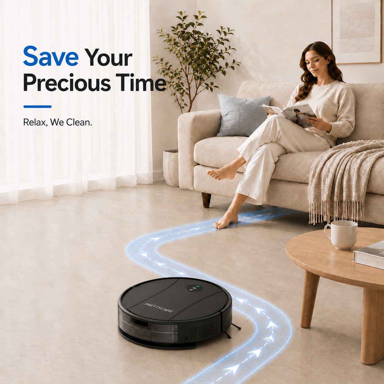 PrettyCare C2-v2 Robot Vacuum Mop Combo 8000Pa Suction 5200mAh, Black