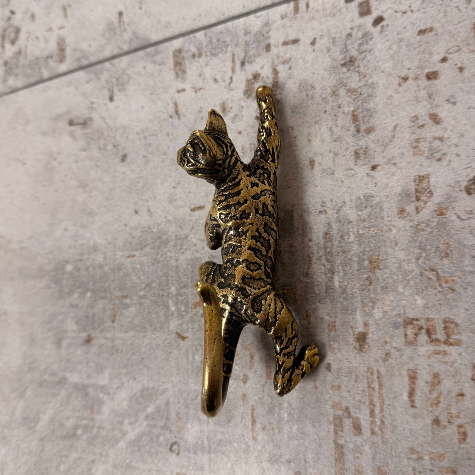 Bengal Cat Wall Hook Solid Brass Key Holder Animal Bathroom Decor Gift
