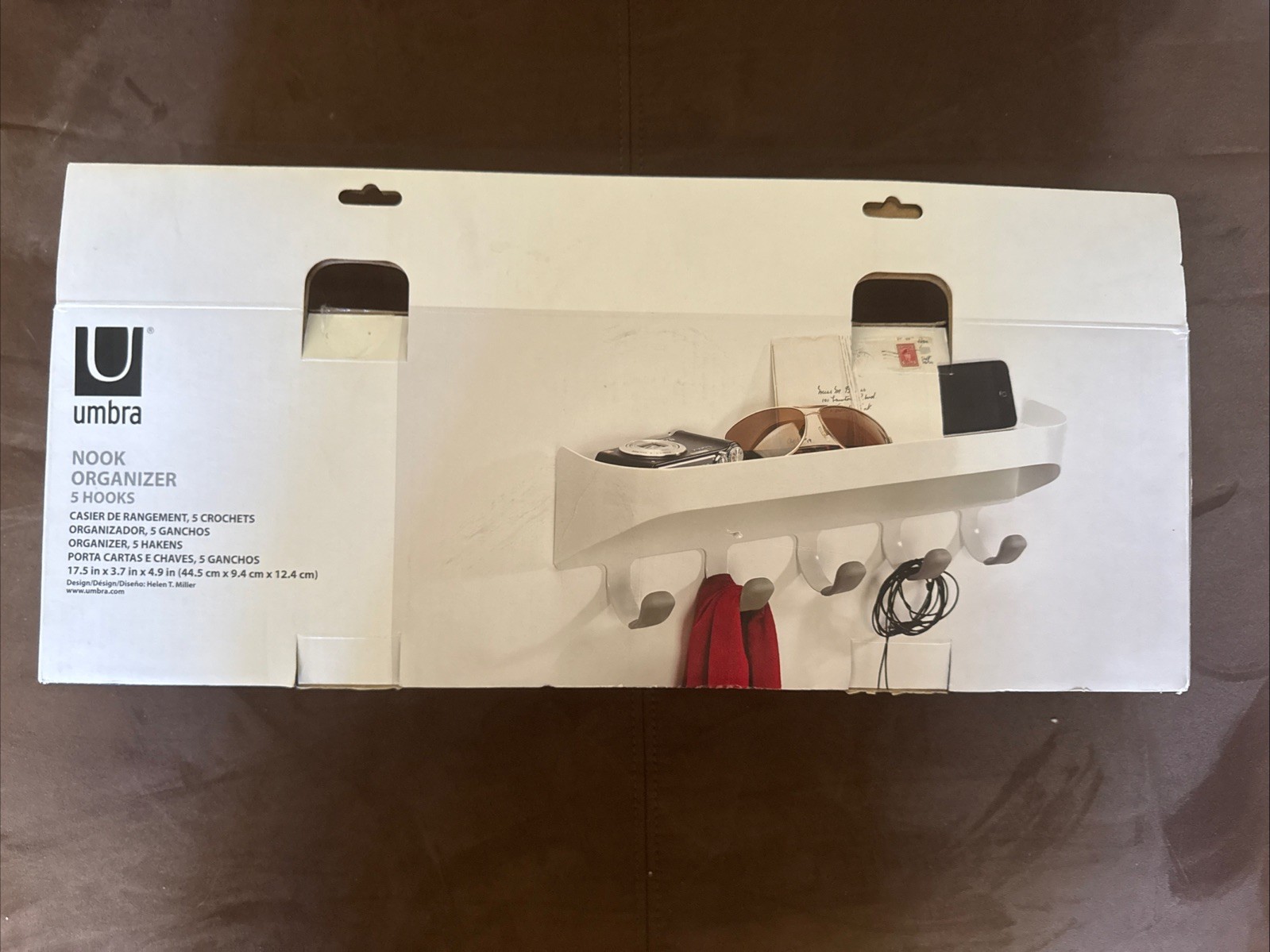 Umbra 5 Hook Nook Organizer with Shelf – White Wall Mounted 17.5 x 3.7 x 4.9 in
