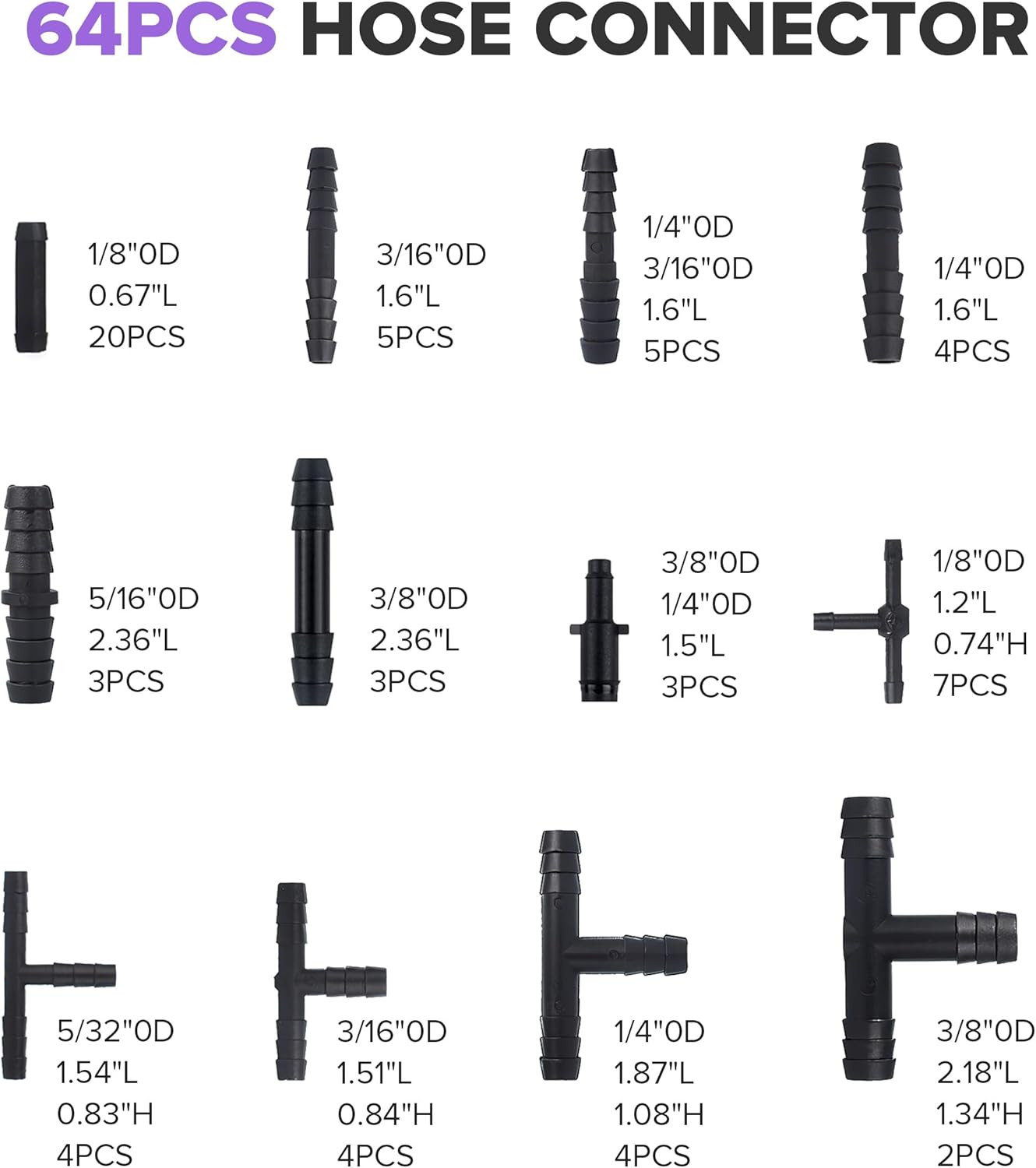 6PCS 5FT Silicone Vacuum Hose with 64PCS Connectors,Car Accessories Engine Autom