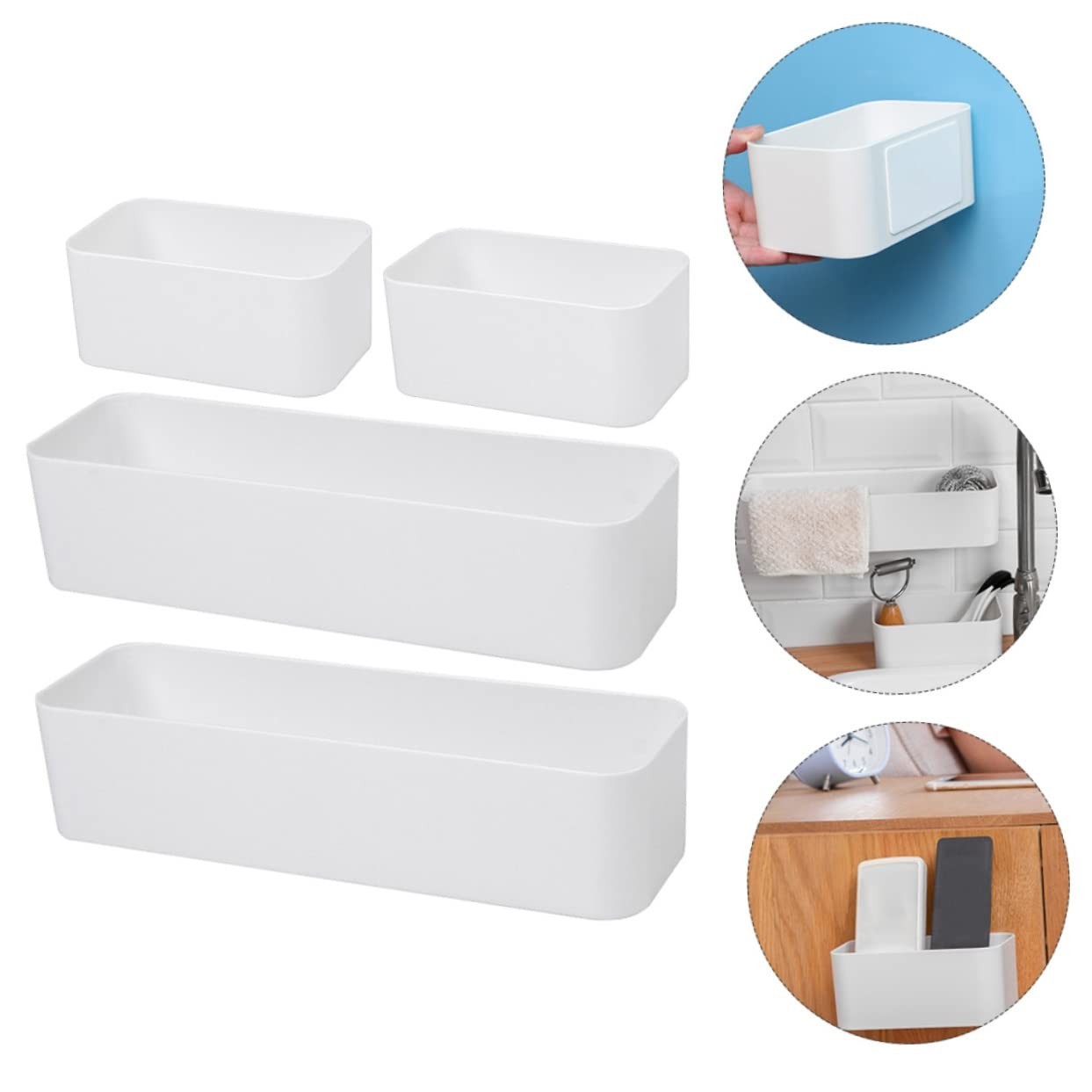 Wall Mounted Storage Box 4 Pack – Adhesive Holder for Remote, Phone & Small Item