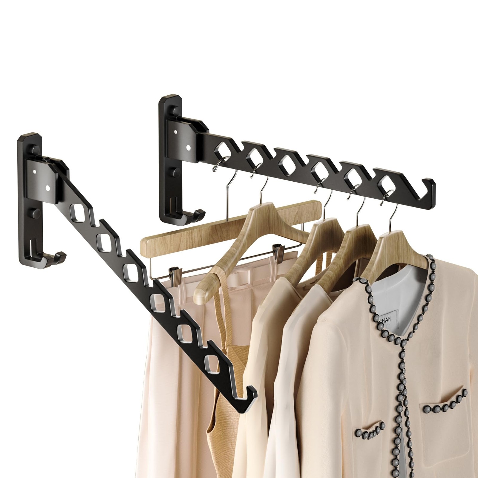 Dr.DJ Wall Mount Coat Hanger Holder Black Clothes Drying 2racks