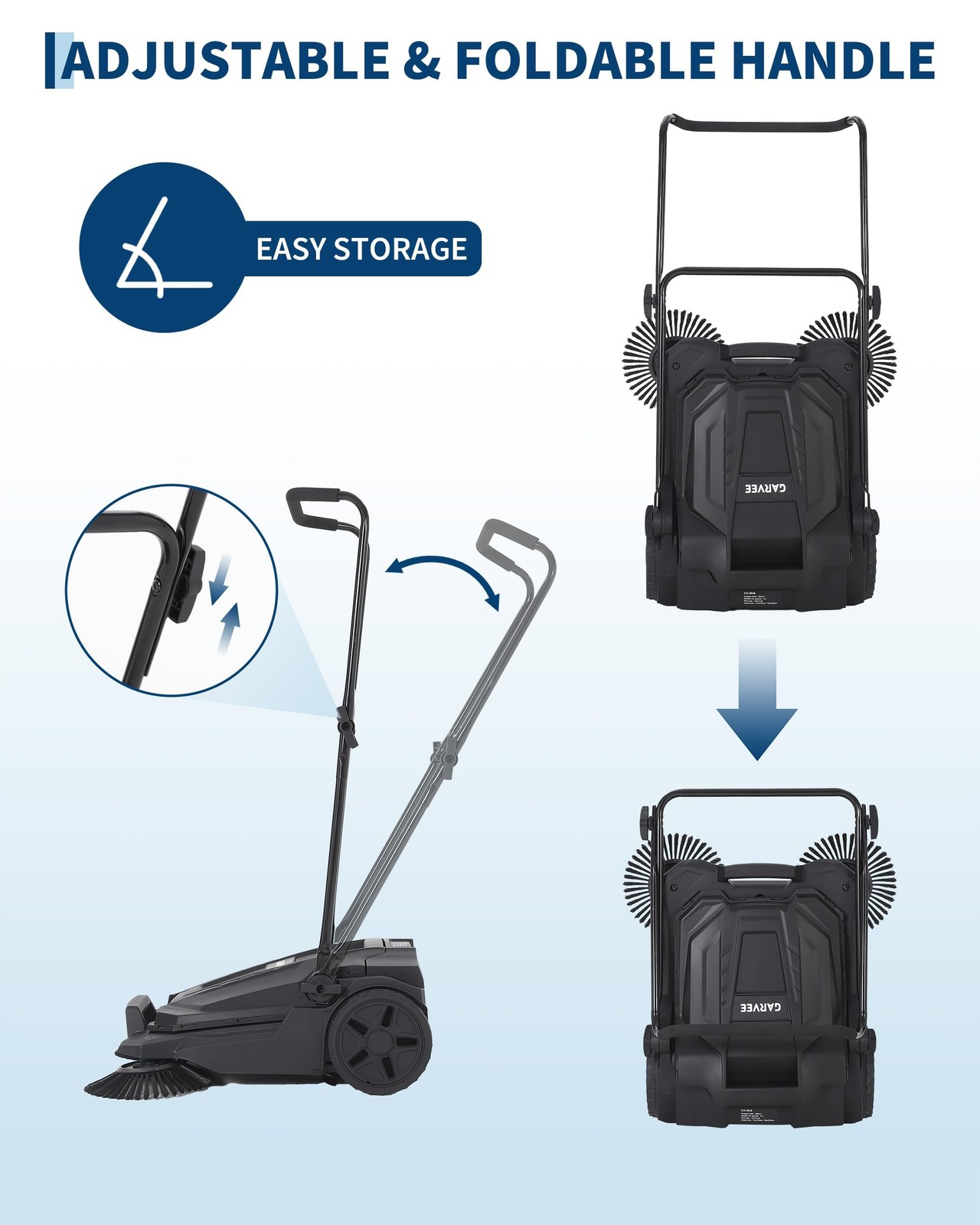 Walk Behind Outdoor Hand Push Floor Sweeper 25.6 In Wide Heavy Duty Yard Sweeper
