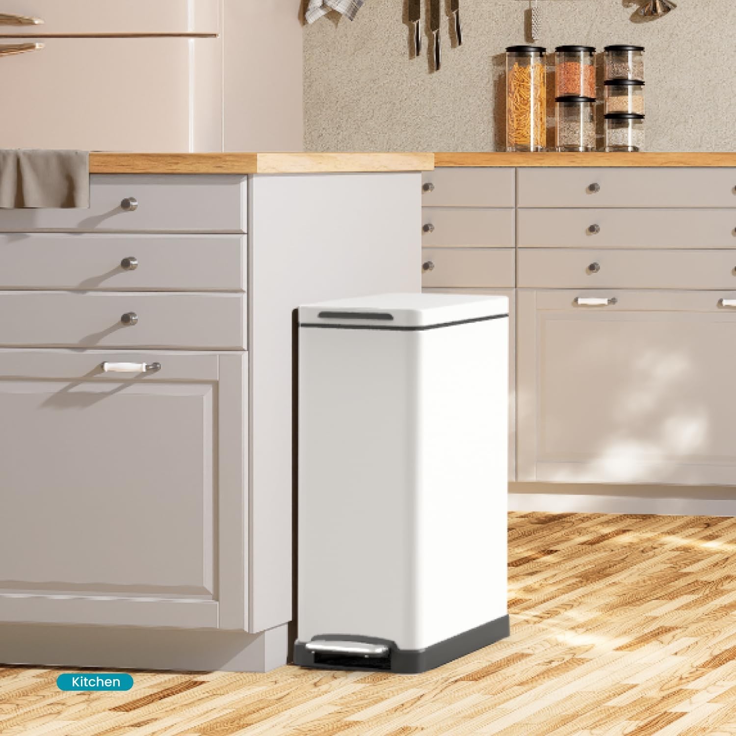 Home Zone Living VA42384A Slim Kitchen Trash Can 12 Gal 45L Matte White