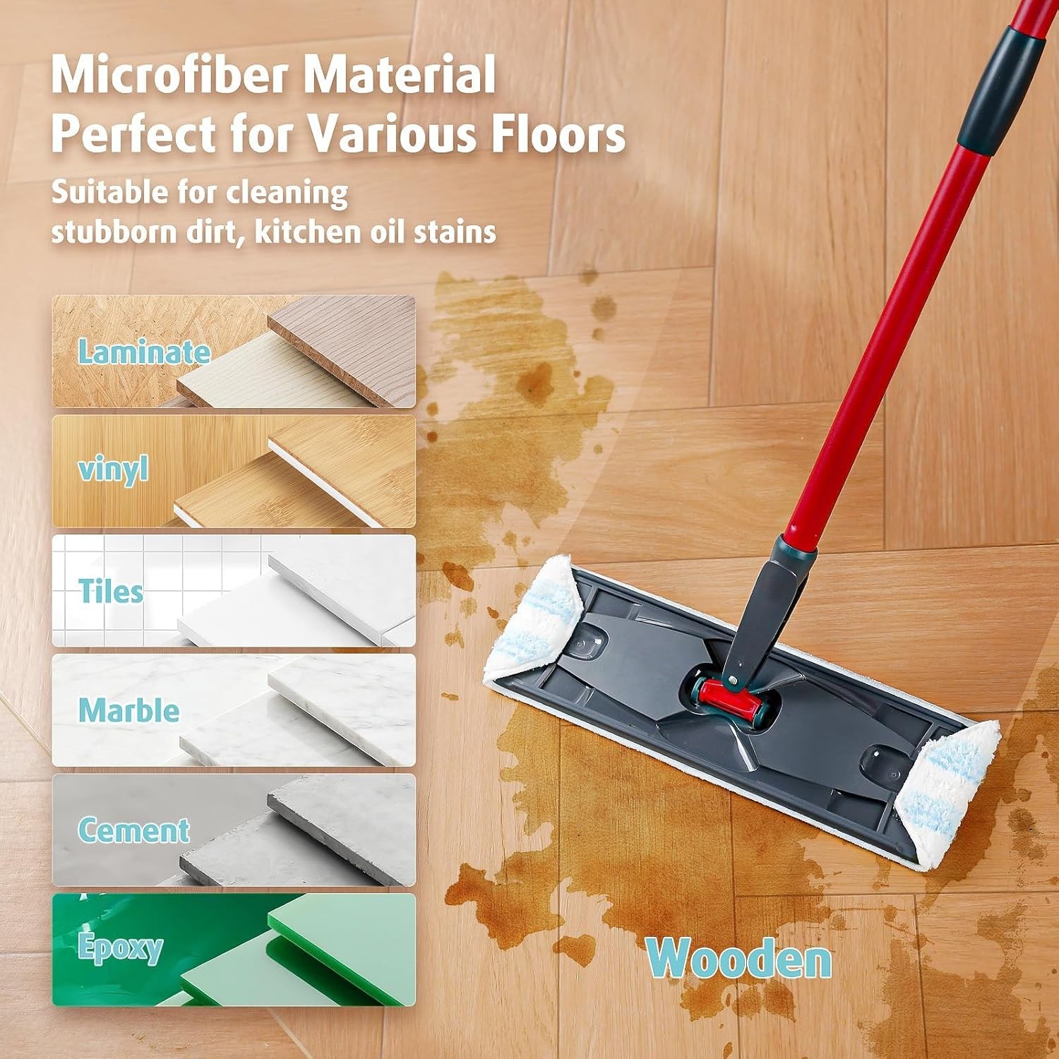 AIR U Mop Pad Replacements Compatible W/ O-Cedar H2prO Flat Mop System 4 Pack