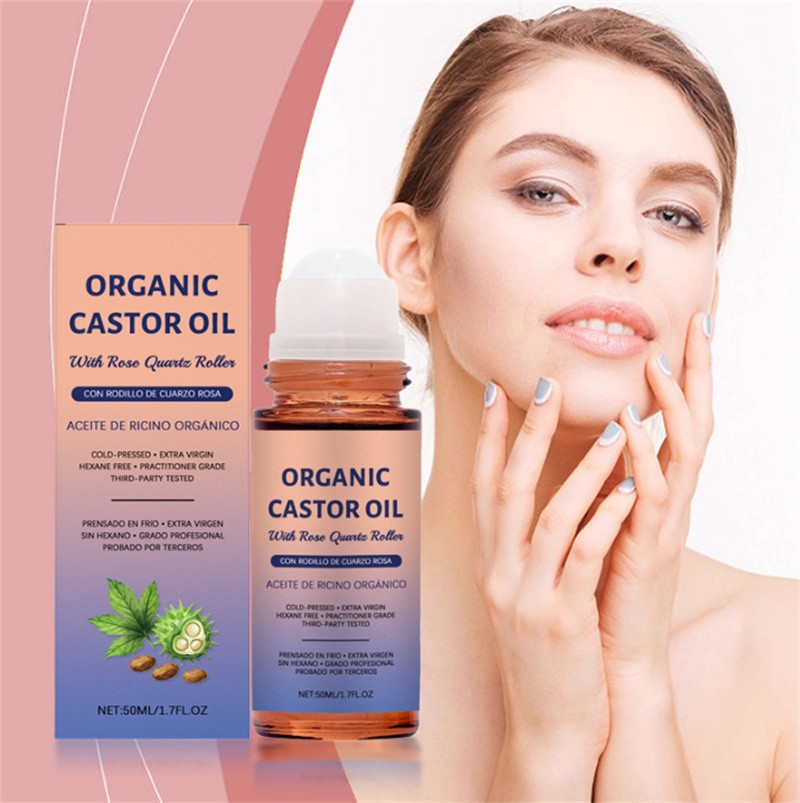 3x Organic Golden Castor Oil Roll-On with Rose Quartz for Skin,Hair&Wrinkle