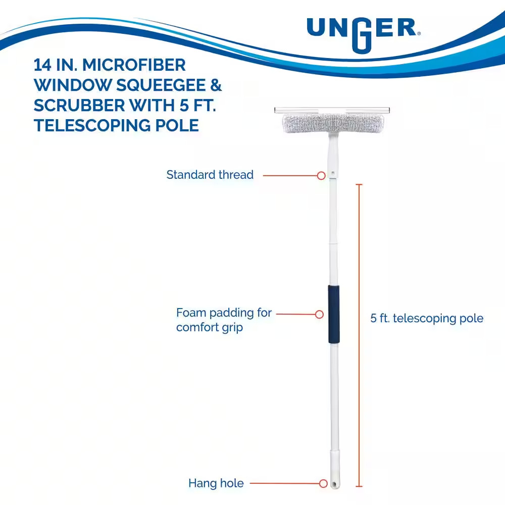 14 In. Microfiber Window Squeegee and Scrubber with 5 Ft. Telescoping Pole